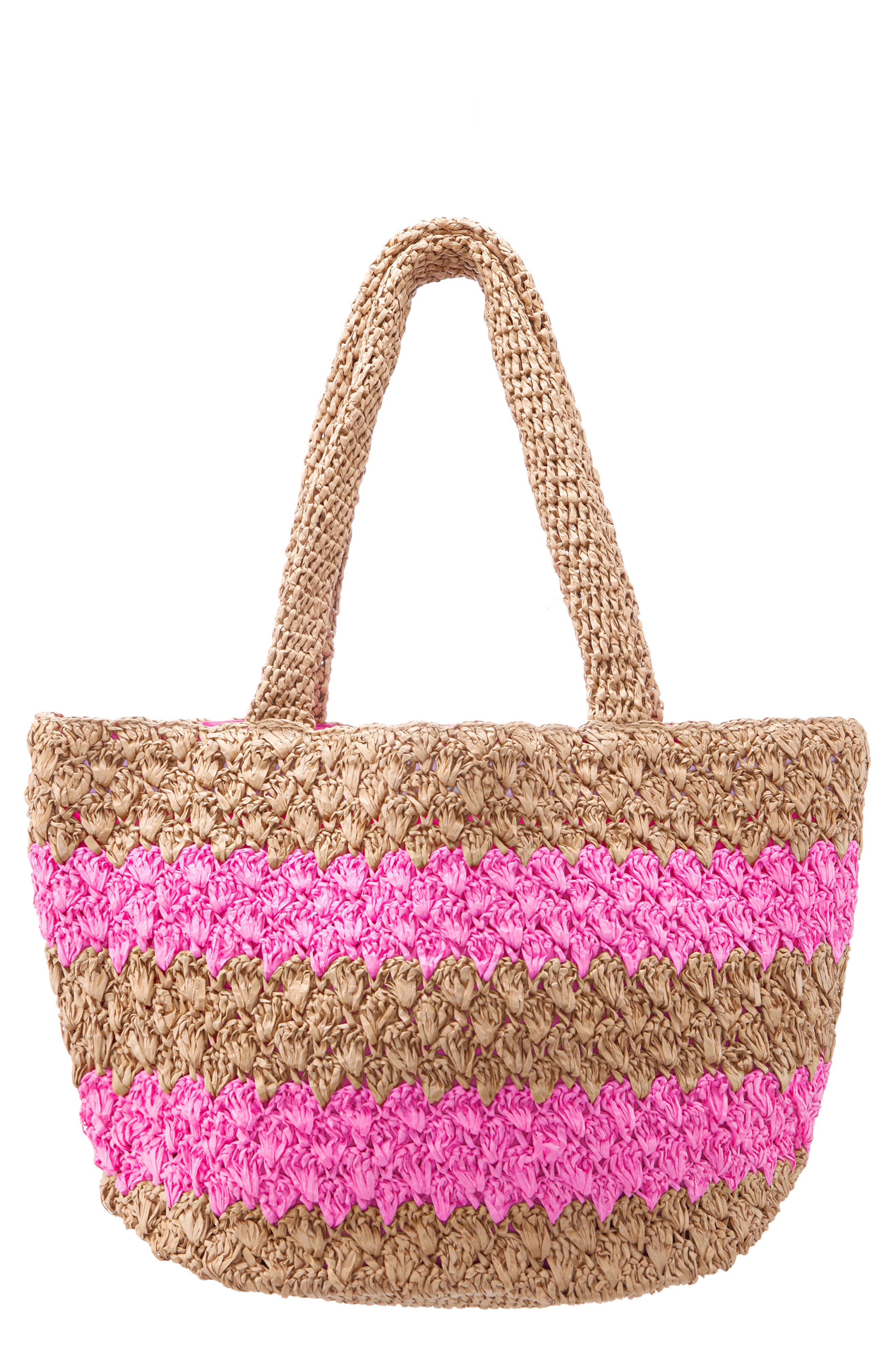Nina Adah Faux Raffia Tote, Main, color, Natural-Pink
