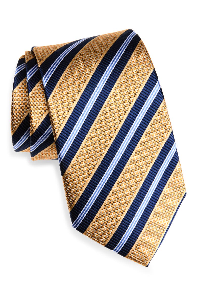 Stripe Silk Tie, Main, color, YELLOW