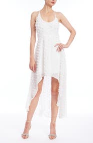 Jewel Badgley Mischka Floral Appliqué High-Low Cocktail Dress