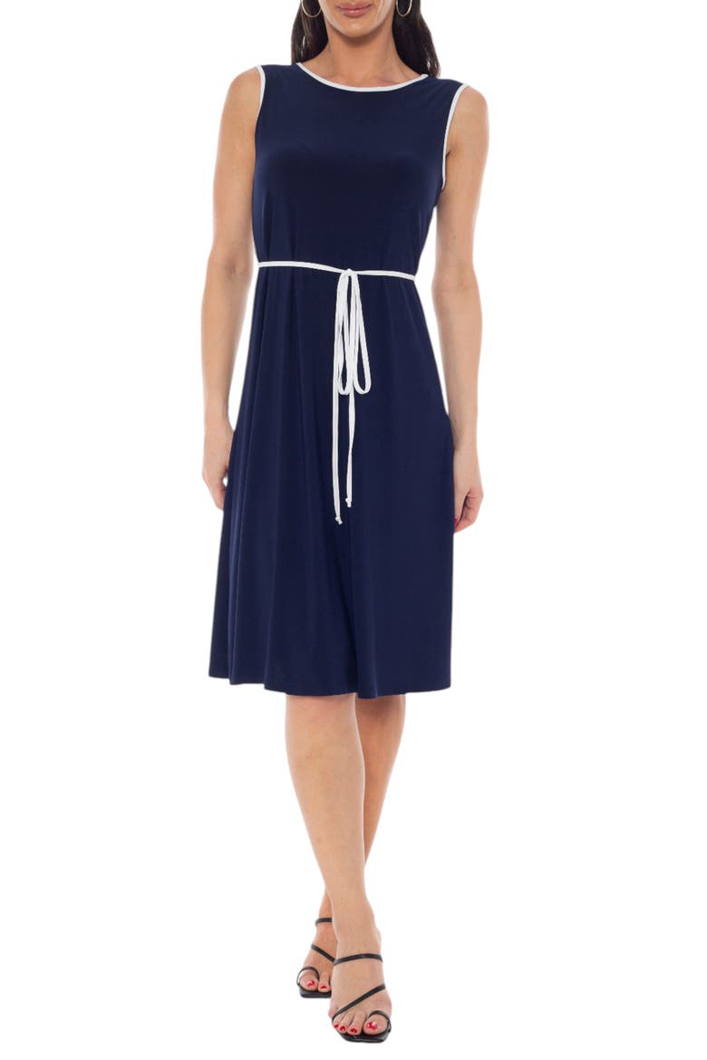 Piped A-Line Dress, Main, color, NAVY/ WHITE