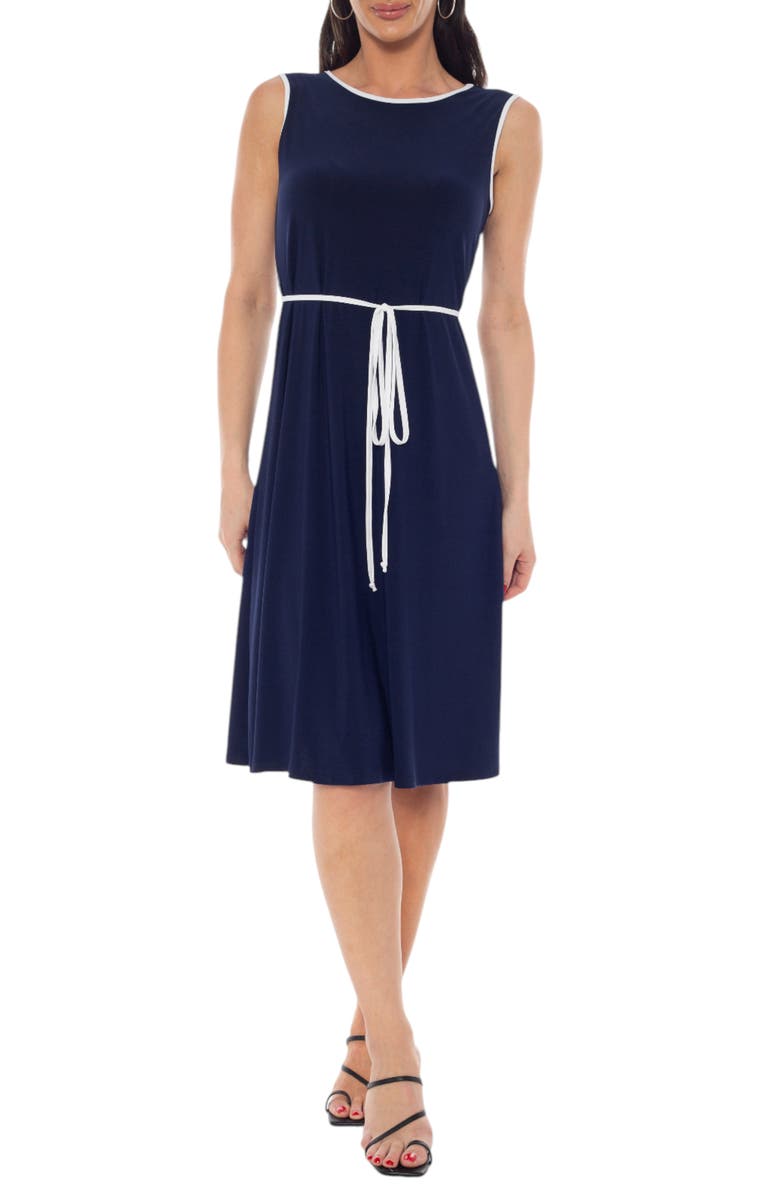 TASH AND SOPHIE Piped A-Line Dress, Main, color, Navy/ White