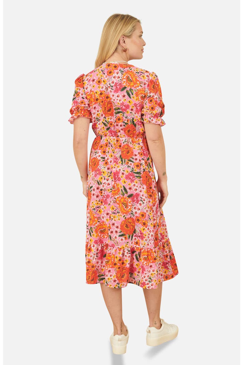 Short Sleeve V-Neck Printed Midi Dress, Alternate, color, Pink