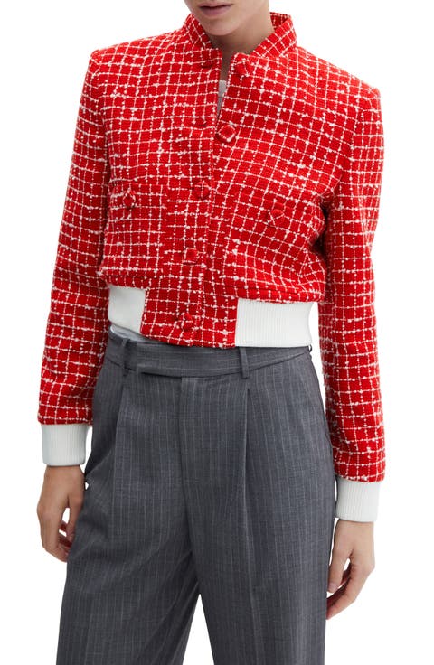 Check Tweed Bomber Jacket