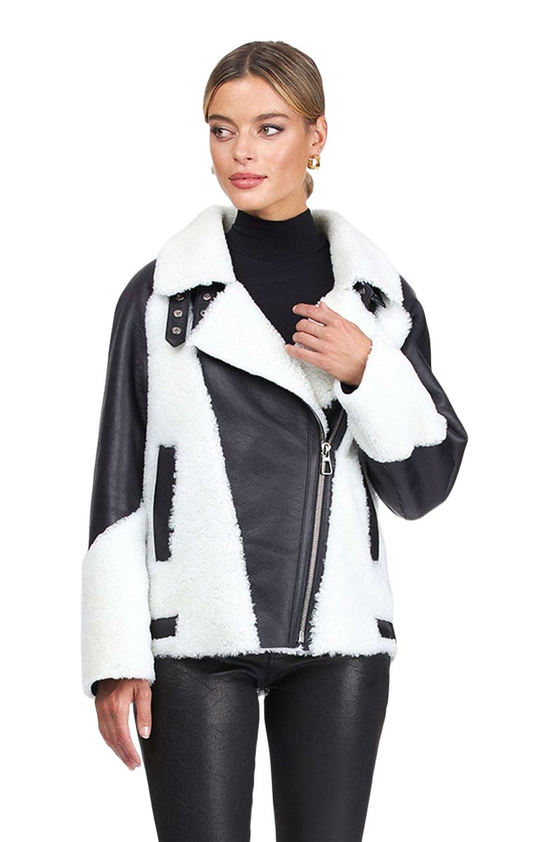 GORSKI Genuine Shearling Asymmetrical Zip Jacket, Main, color, Black/White