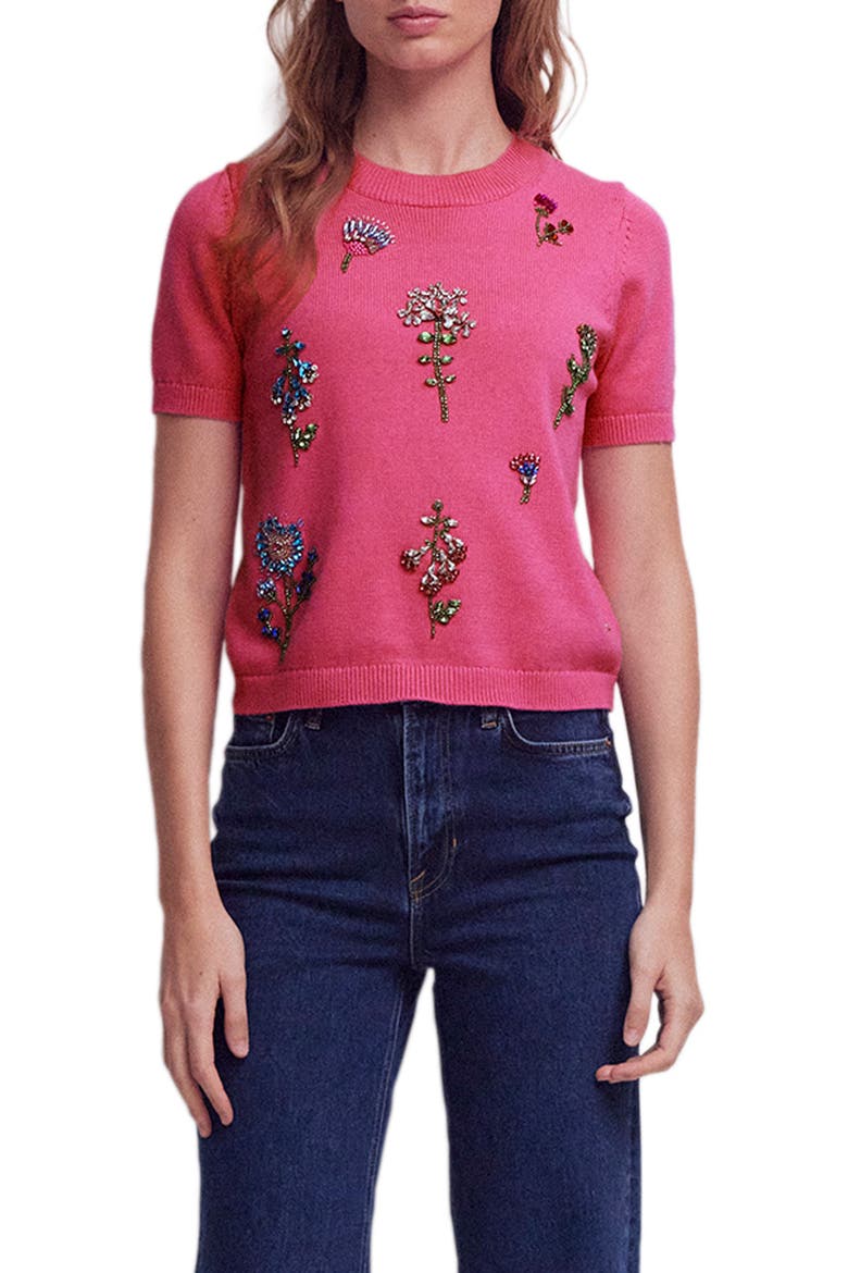 Crystal Embellished Cotton Sweater, Main, color, PINK POWER