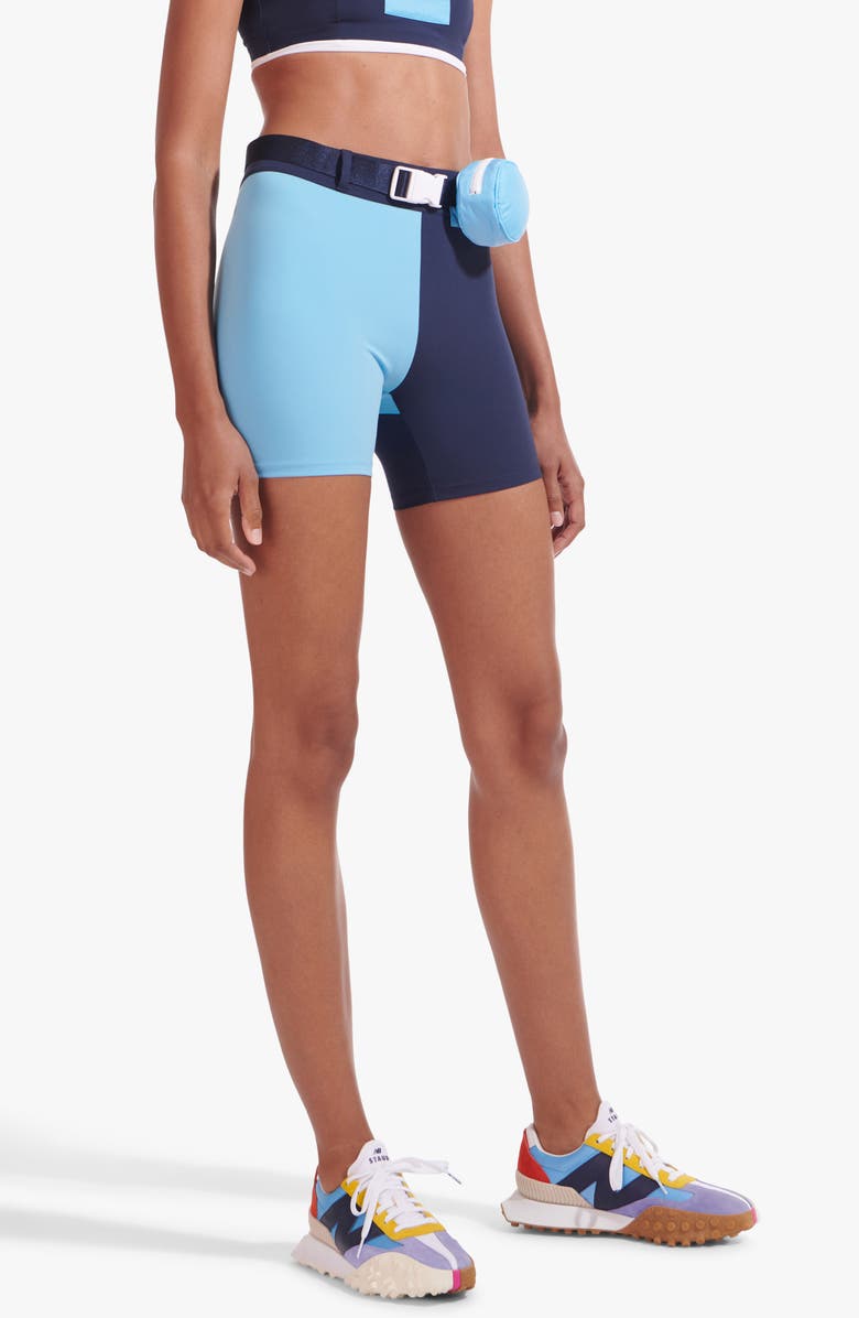 New Balance STAUD Colorblock Fitted Bike Shorts, Alternate, color, Blue
