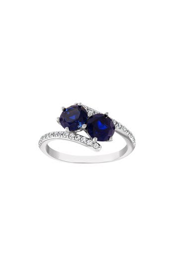 Fuzion Creations Blue & White Lab Grown Sapphire Bypass Ring In Sapphire