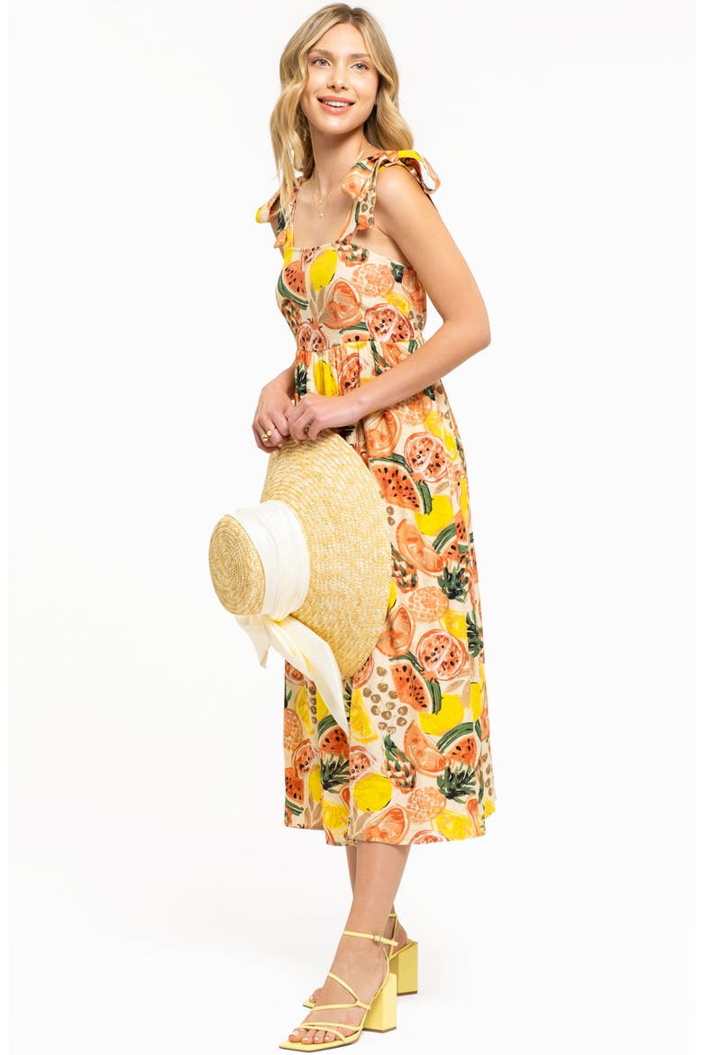 Fruit Print Tie Strap Midi Sundress, Alternate, color, IVORY MULTI