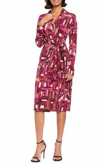 Print Tie Waist Long Sleeve Dress