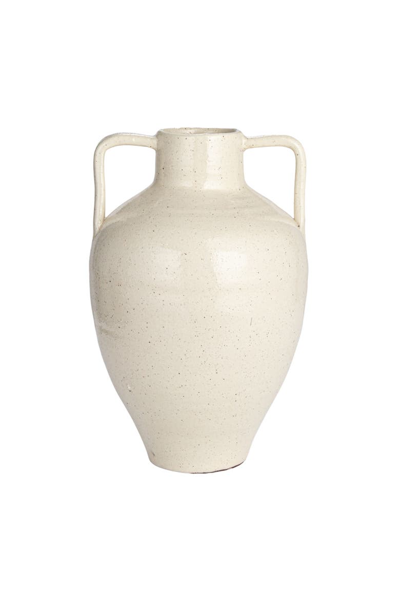 Hand-Painted Terra-cotta Vase with Abstract Face and Crackle Glaze, Alternate, color, Cream