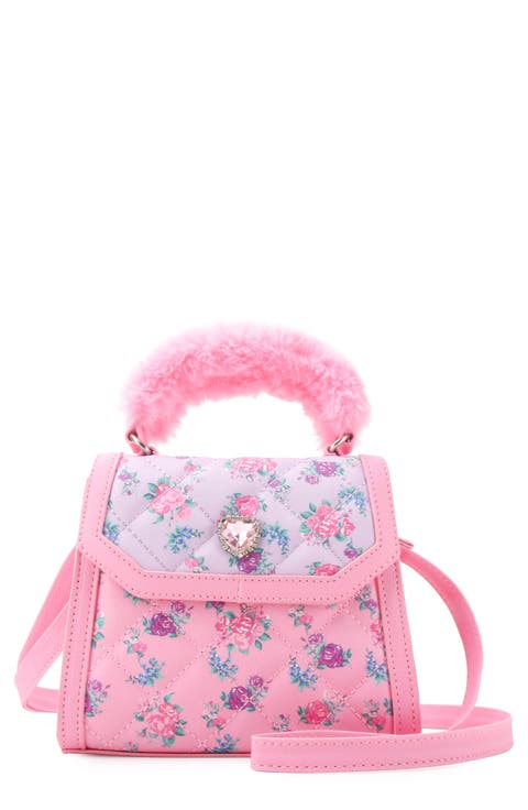 Kids' Mini Floral Faux Fur Top Handle Bag