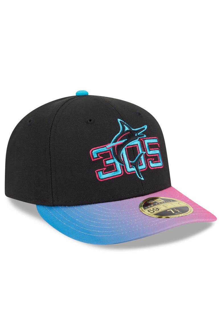 Men's New Era Black/Pink Miami Marlins 2025 City Connect Low Profile 59FIFTY Fitted Hat, Alternate, color, Black