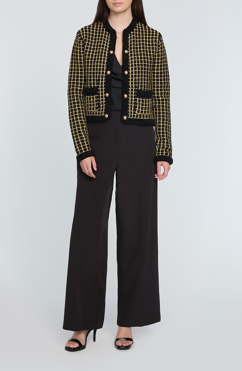 Elie Tahari The Alexis Metallic Grid Cardigan, Alternate, color, Noir With Gold Lurex
