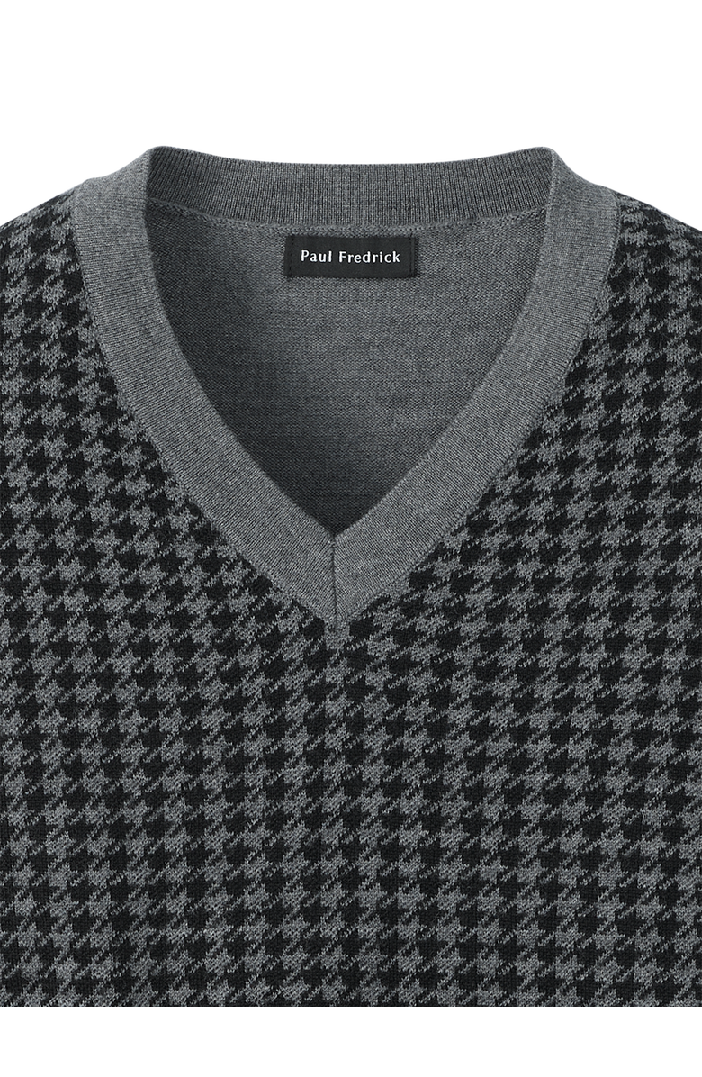 Paul Fredrick Washable Merino Wool Houndstooth V-neck Sweater, Alternate, color, Black/Grey