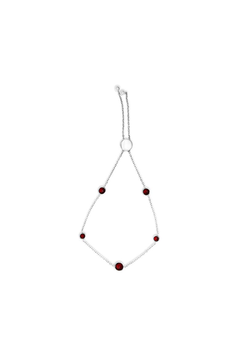 .925 Sterling Silver Bezel Set Red Garnet 5 Station Adjustable Bolo Bracelet, Main, color, White