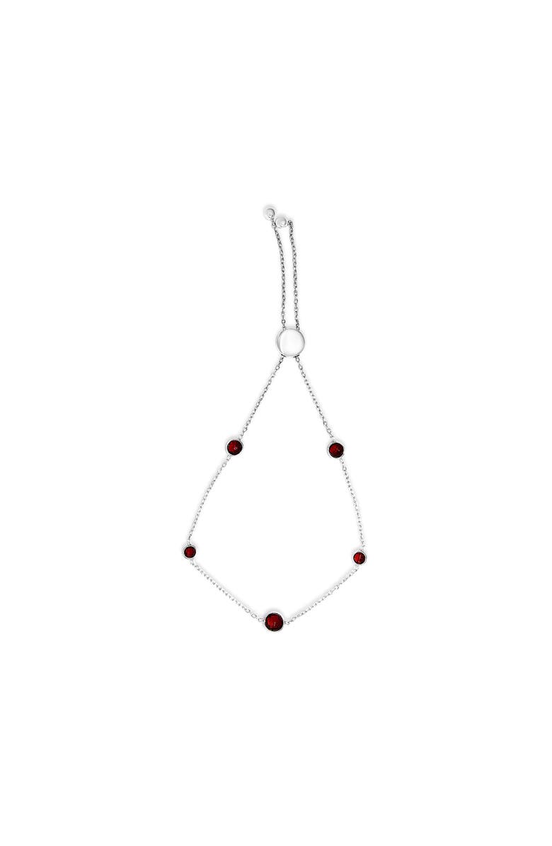 Haus of Brilliance .925 Sterling Silver Bezel Set Red Garnet 5 Station Adjustable Bolo Bracelet, Main, color, White