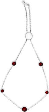 Haus of Brilliance .925 Sterling Silver Bezel Set Red Garnet 5 Station Adjustable Bolo Bracelet
