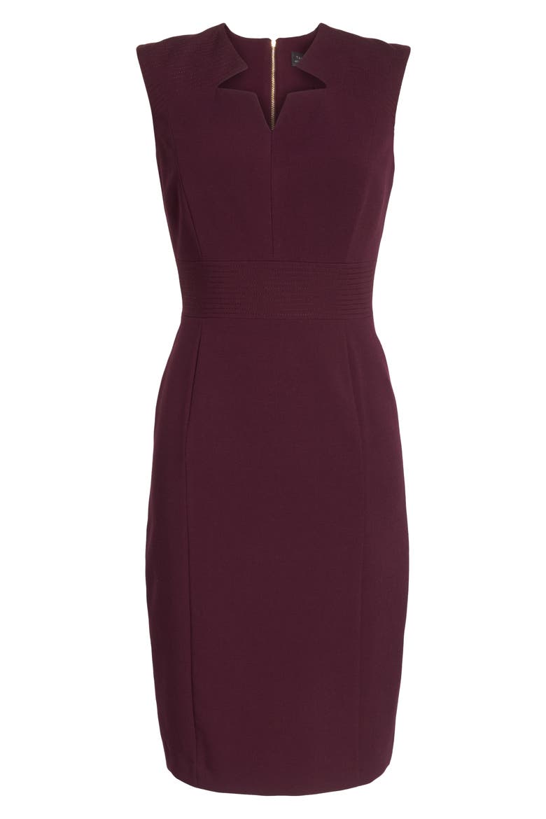 Star Neckline Crepe Sheath Dress, Alternate, color, BLACK CHERRY