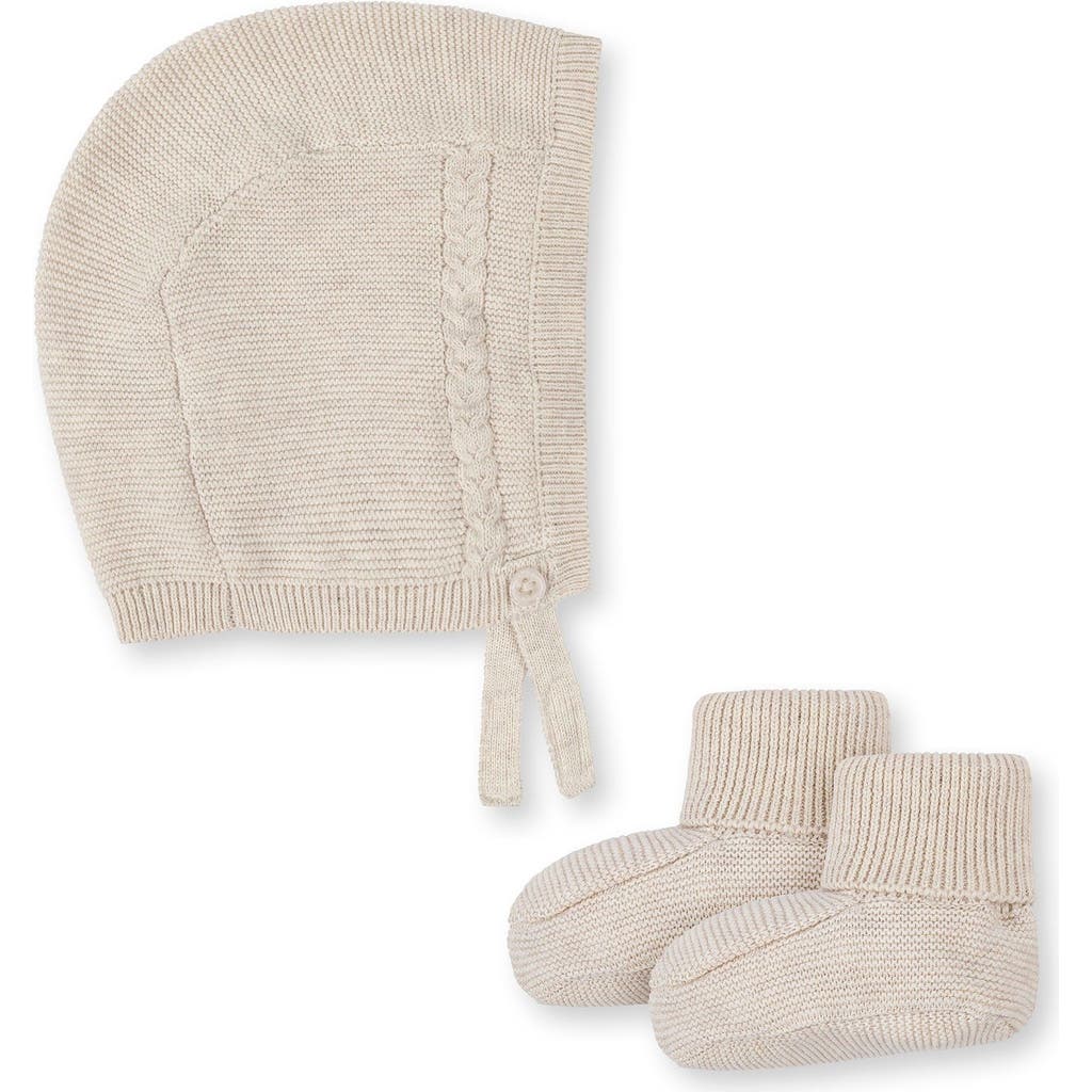 Hope & Henry Baby Organic Sweater Bonnet And Bootie Set, Infant In Light Oatmeal Bonnet Set