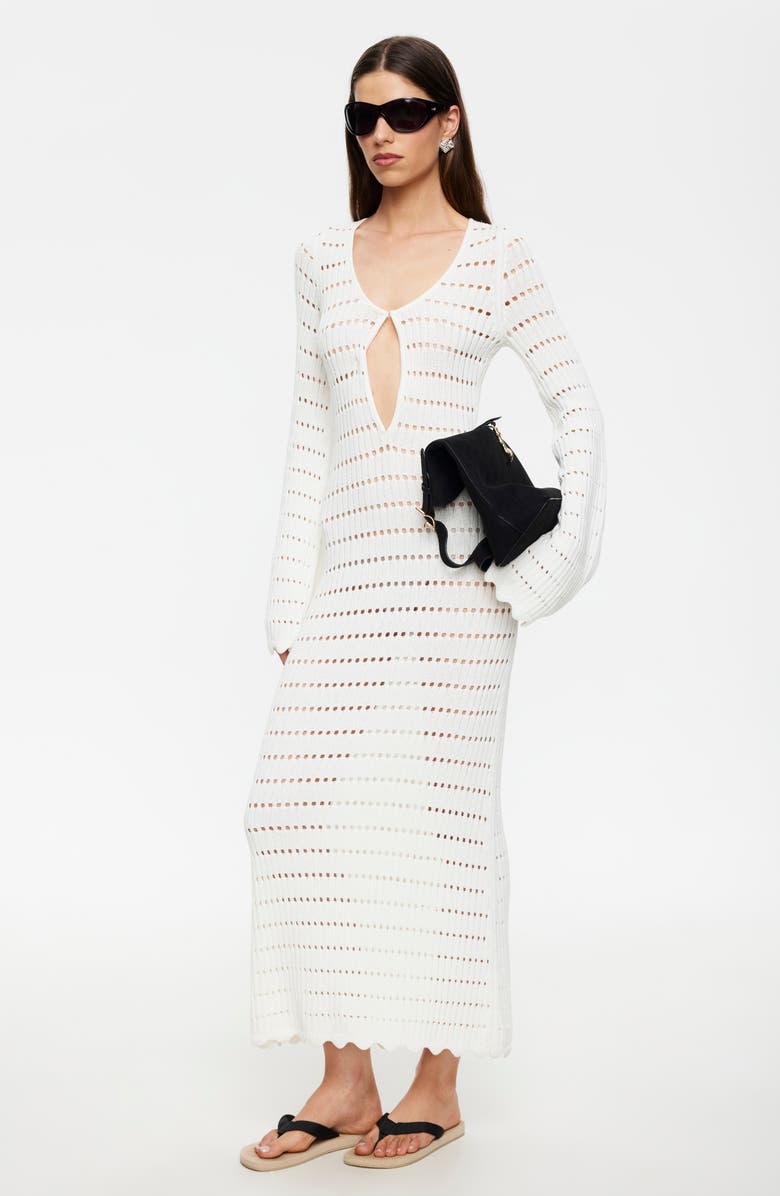 LIONESS Leisure Open Stitch Long Sleeve Maxi Sweater Dress, Alternate, color, Porcelain