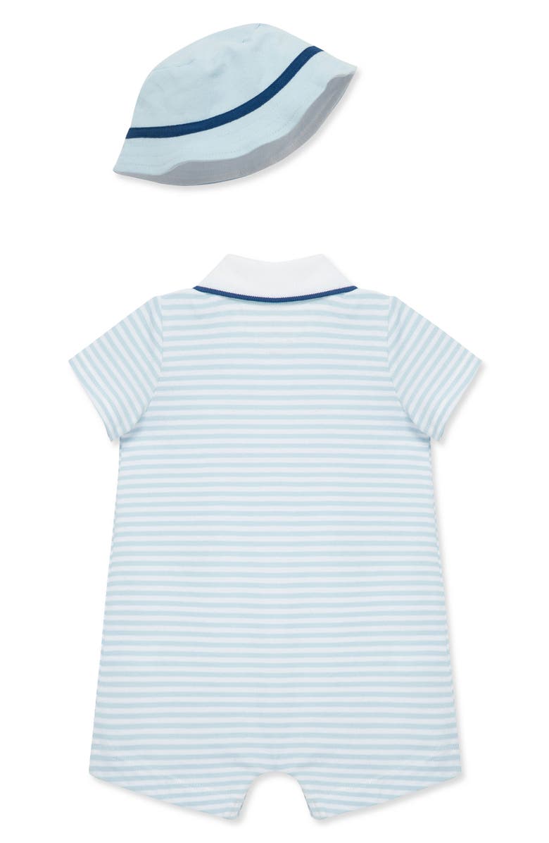 Little Me Stripe Golf Embroidered Cotton Polo Romper & Hat Set, Alternate, color, 