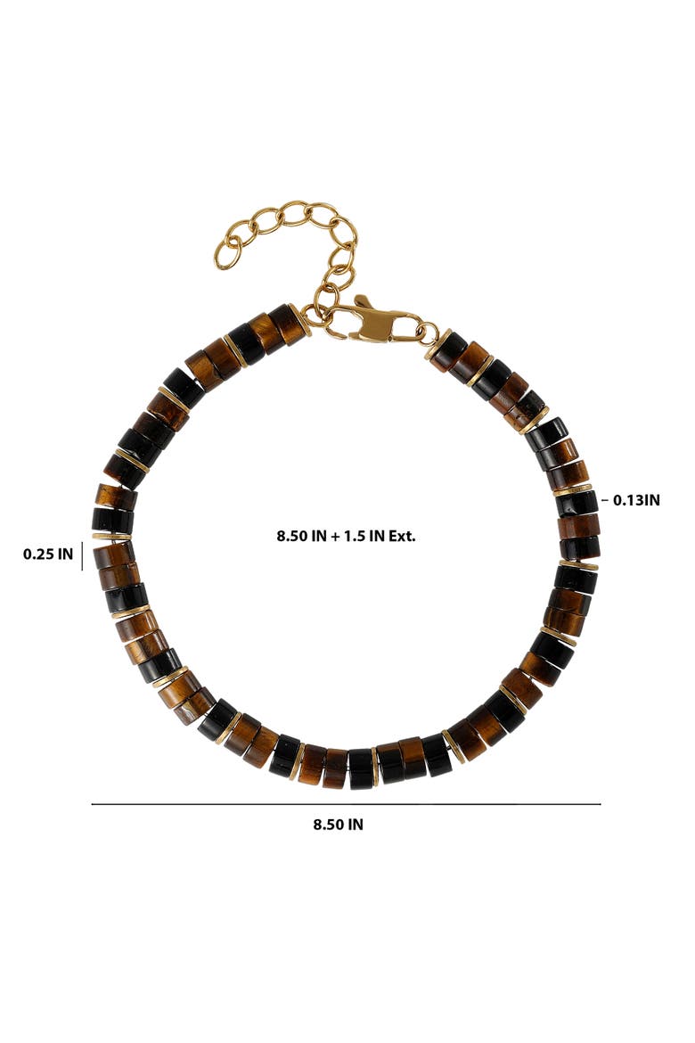 Men's Tiger Eye Heishi Bead Bracelet, Gold-Tone Accents, Adjustable, Alternate, color, Brown