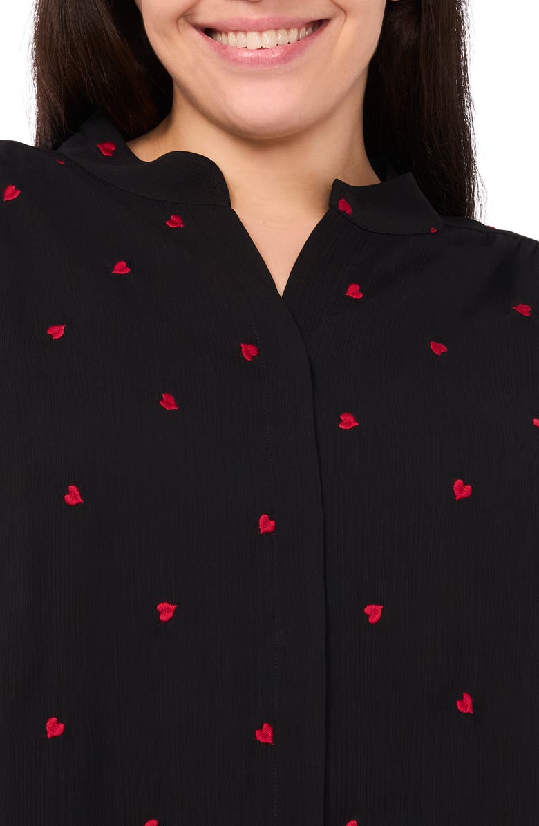 CeCe Heart Embroidered Button-Up Shirt, Alternate, color, Rich Black