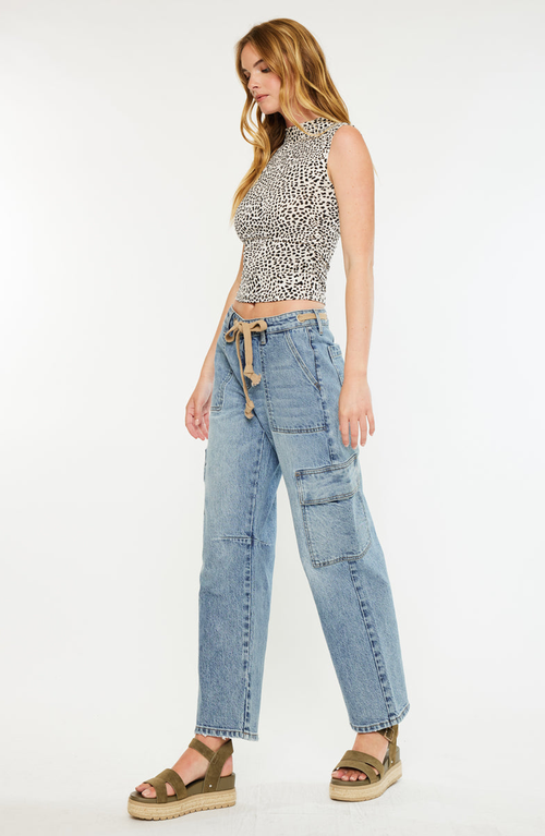 Kancan Katie Low-slung Baggy Cargo Jeans In Blue