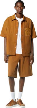MCM Shirt in Cotton and Monogram Print Leather