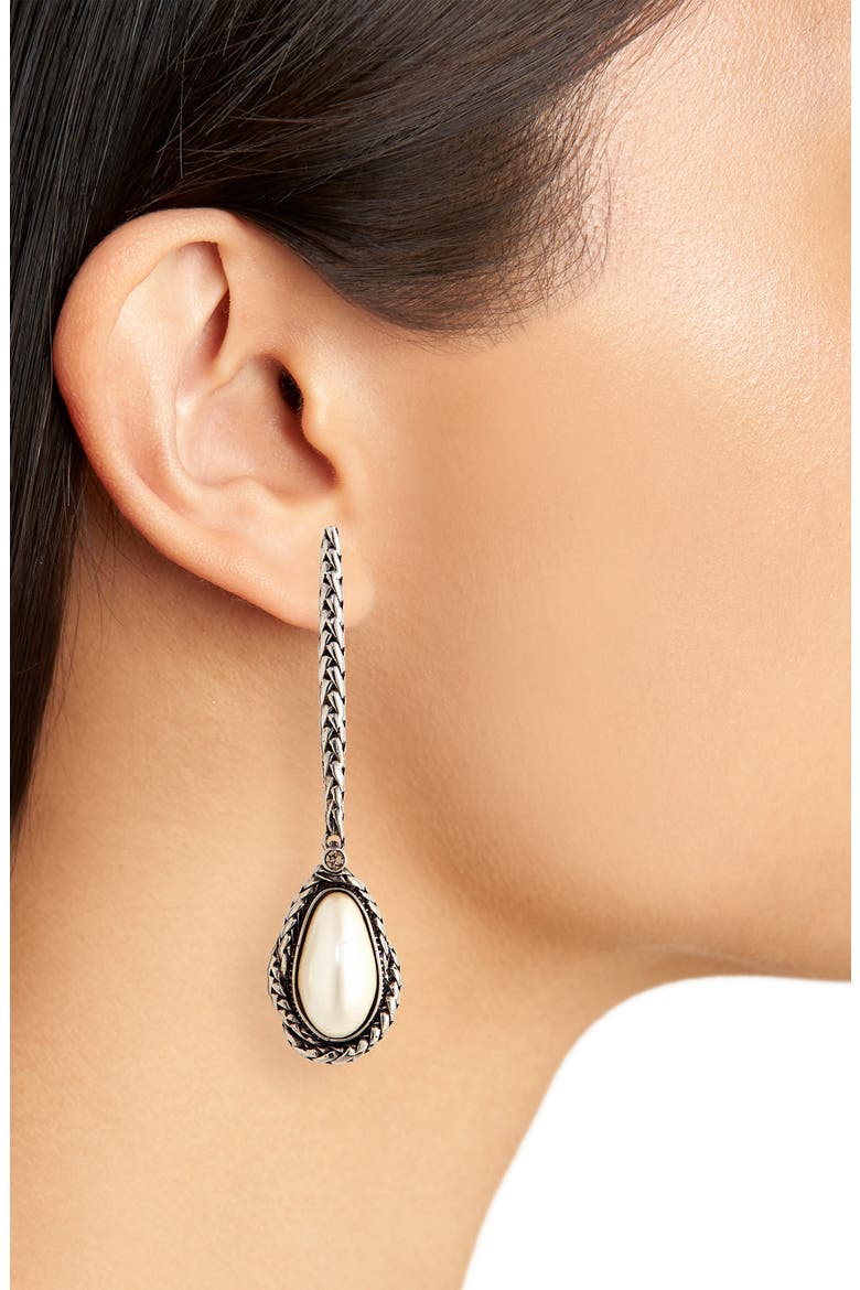 Alexander McQueen Imitation Pearl Drop Earrings, Alternate, color, CYSTAL