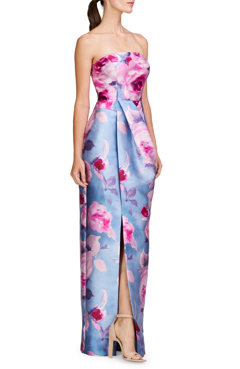 Kay Unger Lucienne Floral Strapless Column Gown, Alternate, color,