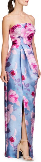 Lucienne Floral Strapless Column Gown