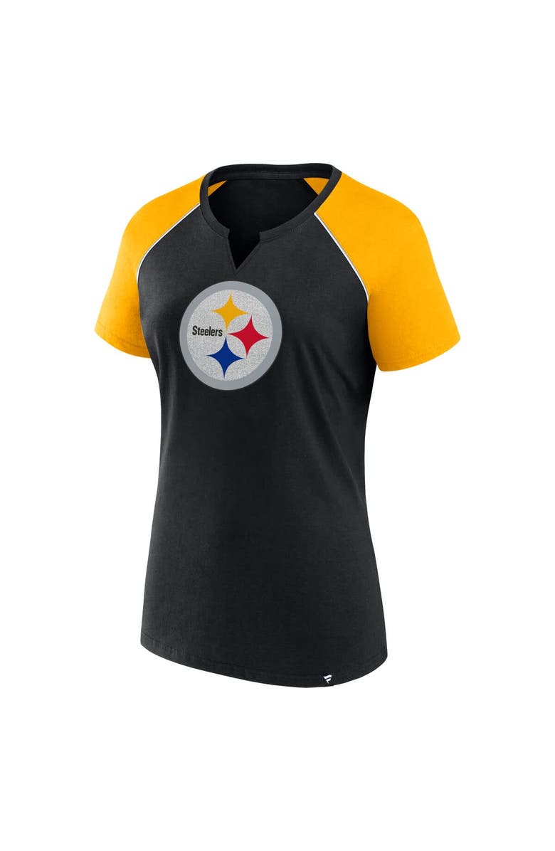 FANATICS Women's Fanatics Black/Gold Pittsburgh Steelers Glittered Primary Raglan T-Shirt, Alternate, color, Black