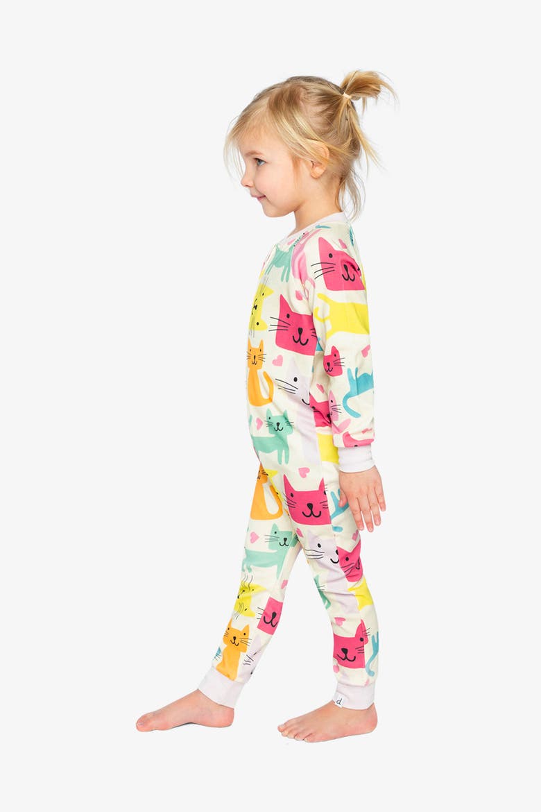 Cat Organic Cotton Front Zipper One Piece Pajama, Alternate, color, White Printed Cats