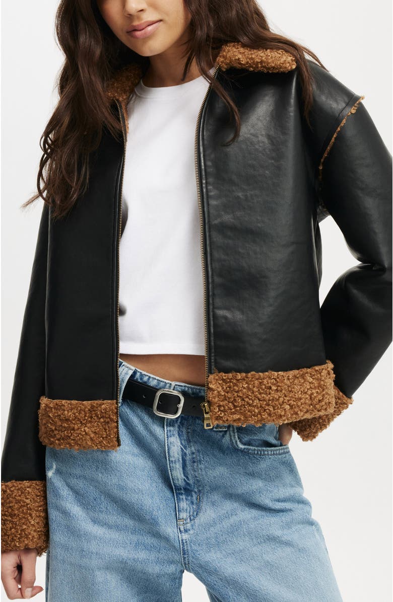 Cotton On Alfie Faux Leather Soft Fleece Jacket, Main, color, 
