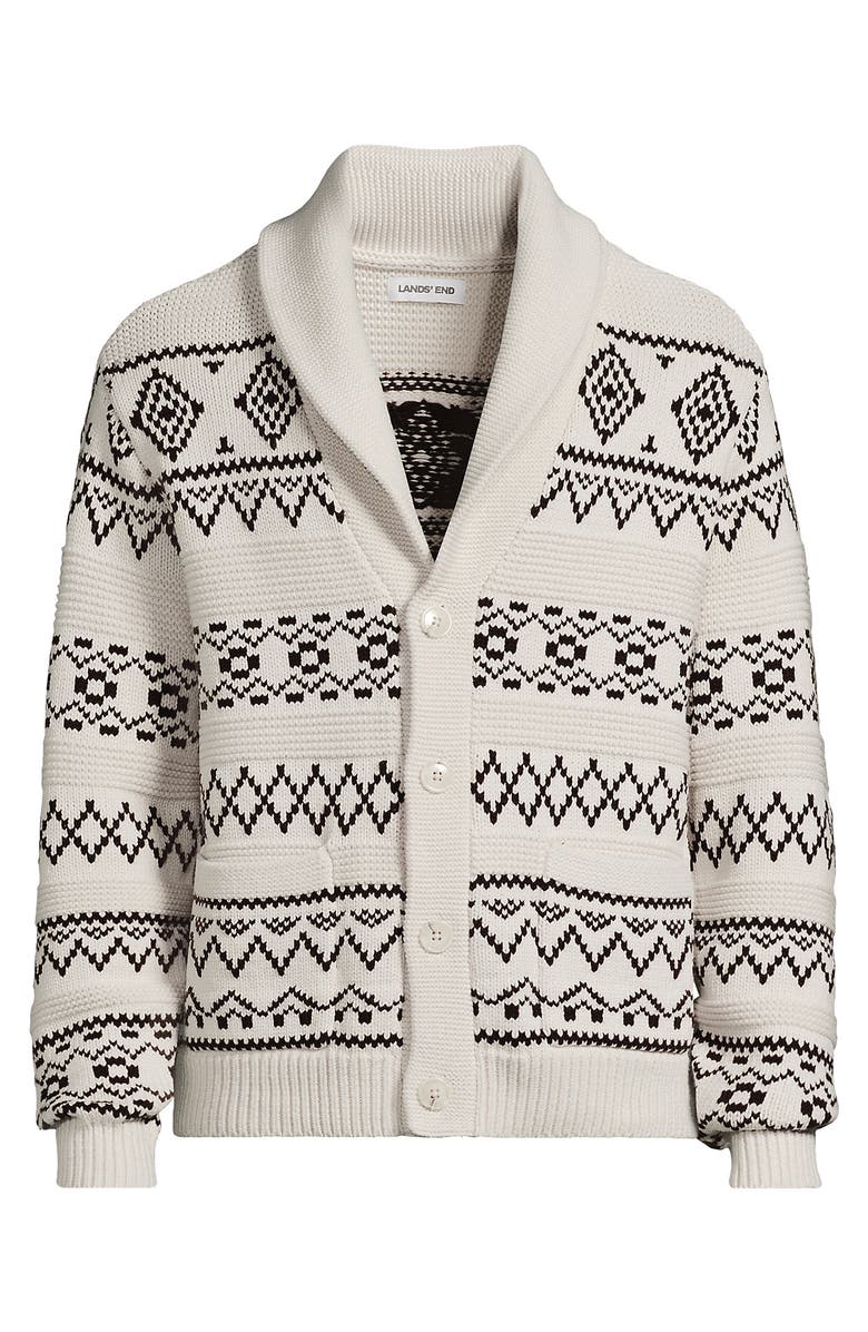 Lands' End Long Sleeve Cotton Blend Shawl Fairisle Cardigan, Alternate, color, 