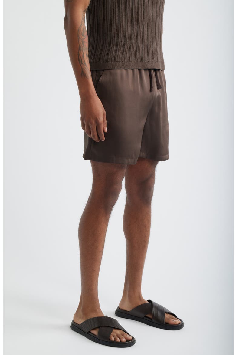 Satin Drawstring Shorts, Alternate, color, BROWN COCOA
