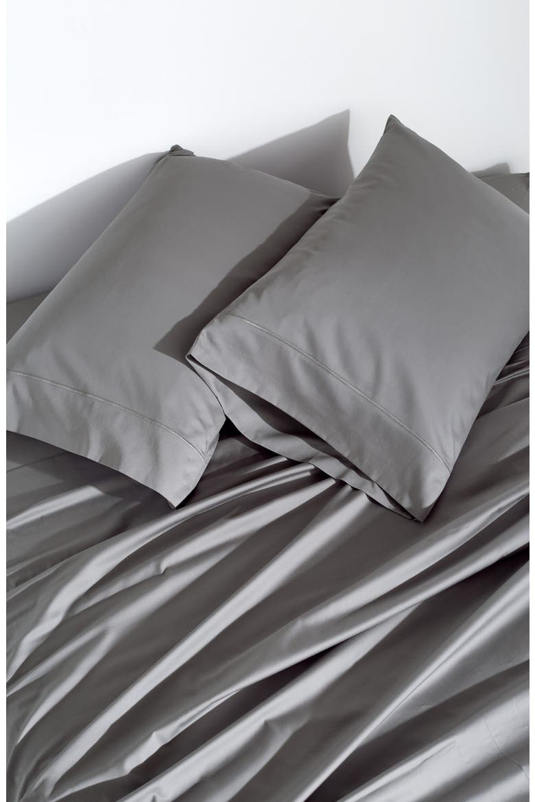 Indulgence Cotton & Silk Flat Sheet, Alternate, color, GREY