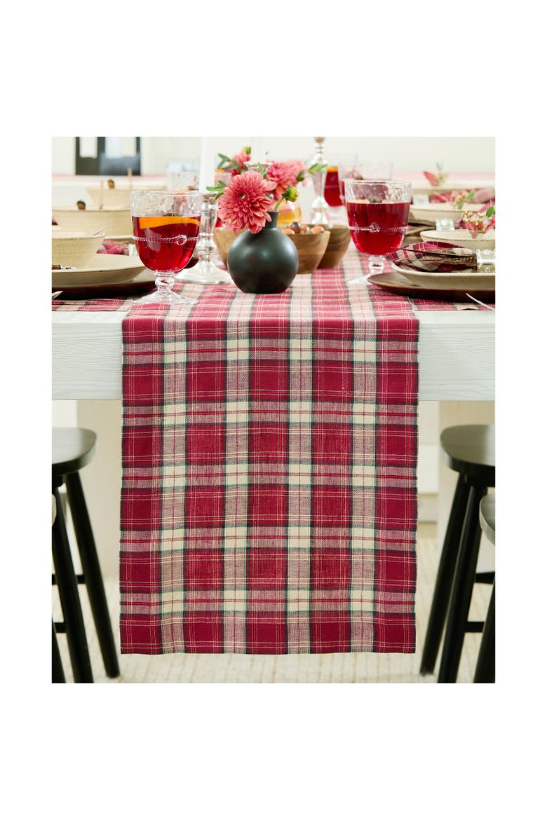 Linen Table Runner - Burgundy Plaid, Main, color, Burgundy
