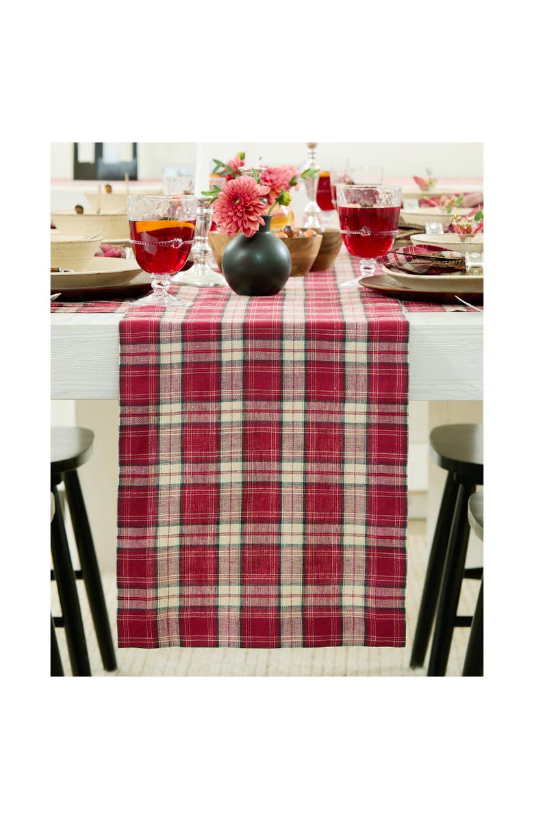 Solino Home Linen Table Runner for Dining Table, Holiday and Everyday Table Decor - Burgundy Plaid, Main, color, Burgundy