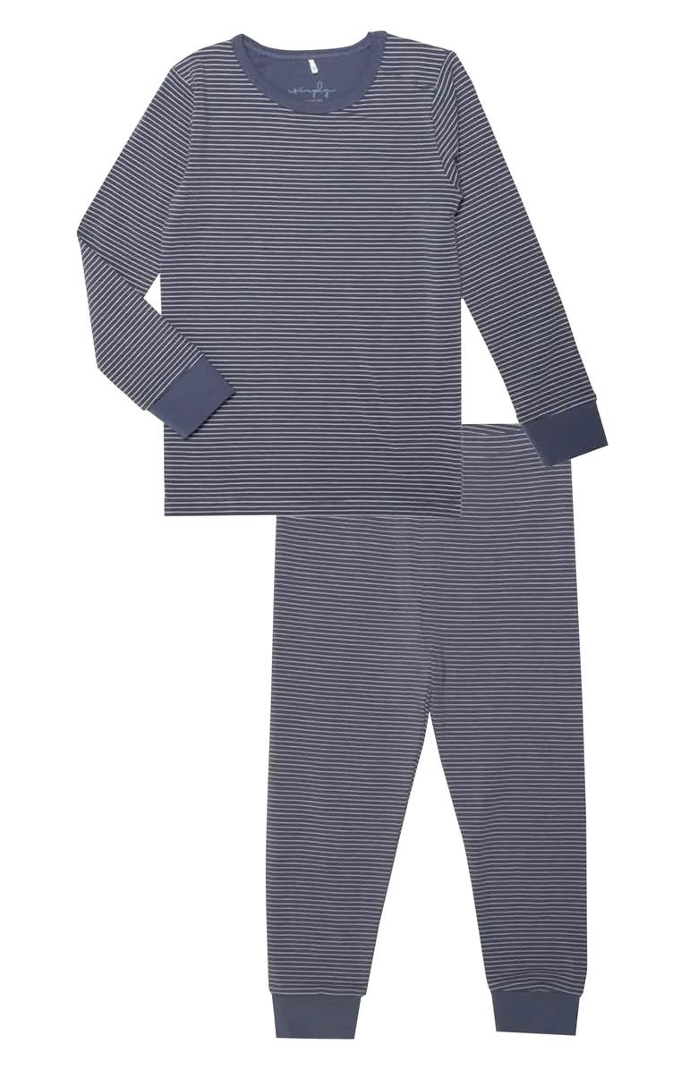Magnetic Me Kids' Navy Cream Skinny Stripe Magnetic Pajamas, Main, color, Navy