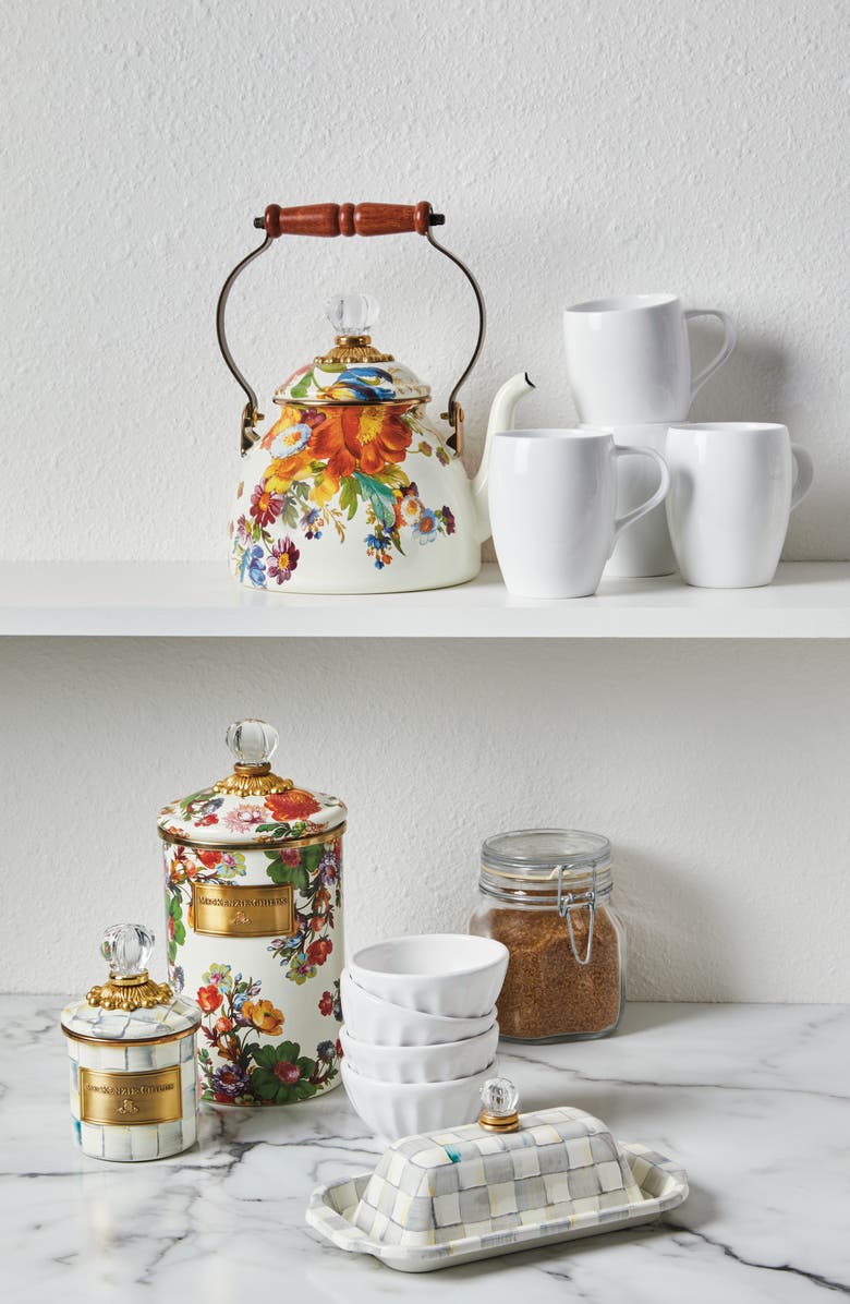 MACKENZIE CHILDS Sterling Check Enameled Steel Butter Box, Alternate, color, Grey/ White