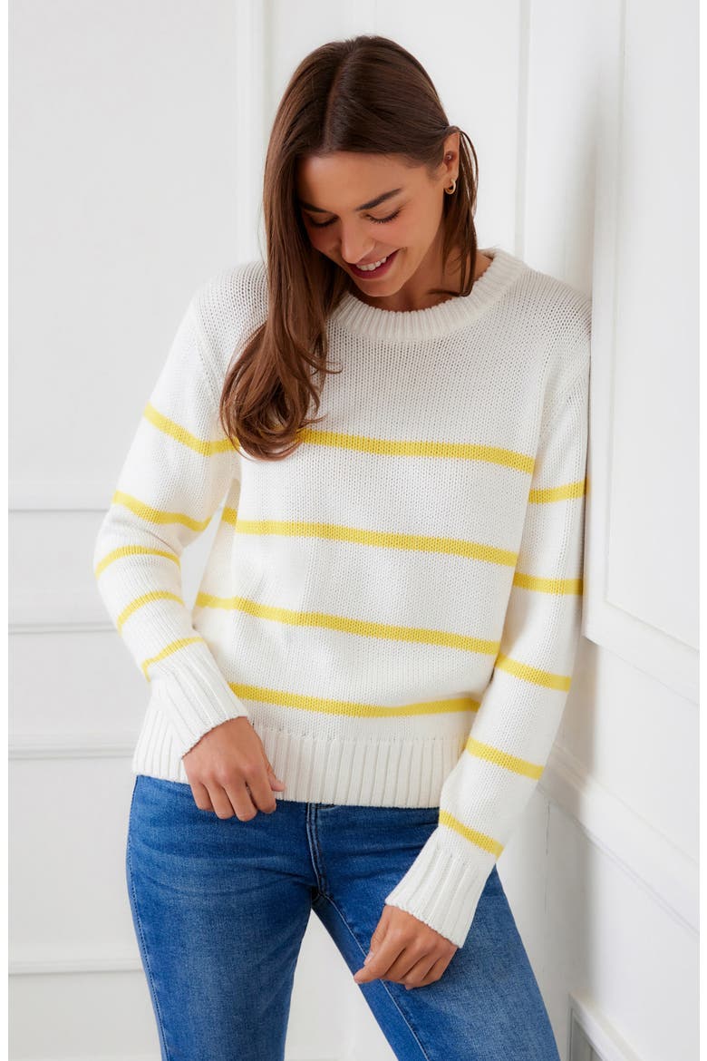 Stripe Crewneck Sweater, Alternate, color, OFF WHITE/ YELLOW