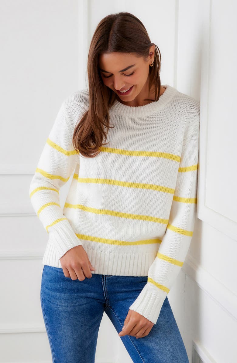 Karen Kane Stripe Crewneck Sweater, Alternate, color, Off White/ Yellow