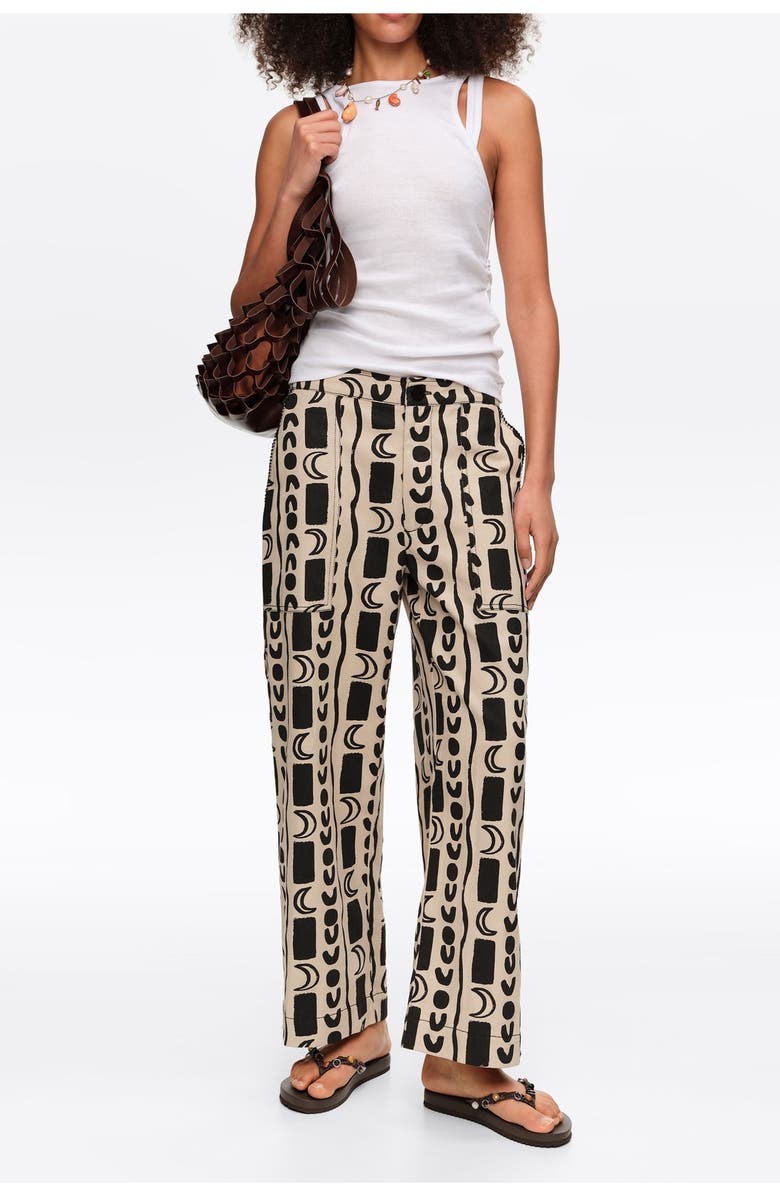 Bimba y Lola Moon Stripes Straight-Leg Trousers With Elasticated Waist, Alternate, color, Moon Stripes White