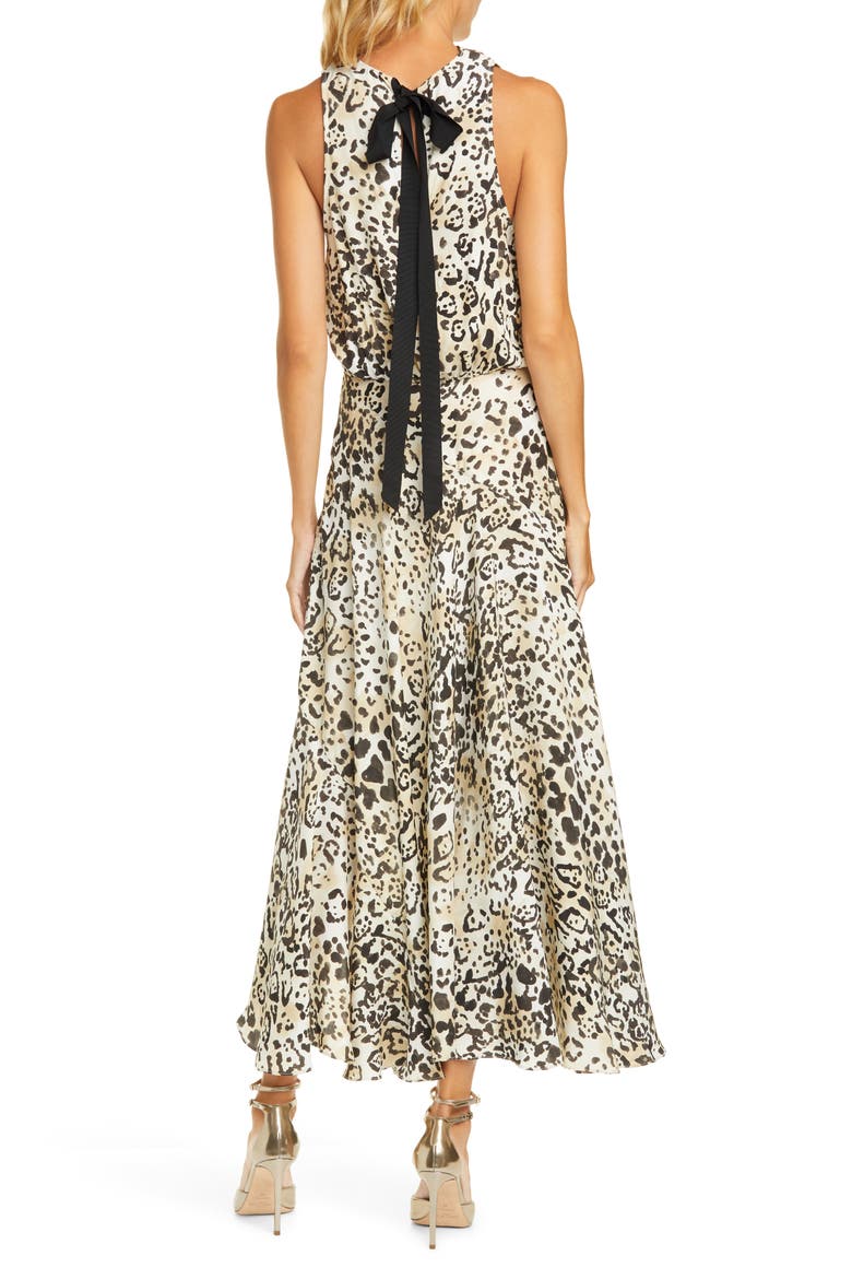 Animal Print Bow Back Handkerchief Hem Silk Dress, Alternate, color, ANIMAL PRINT