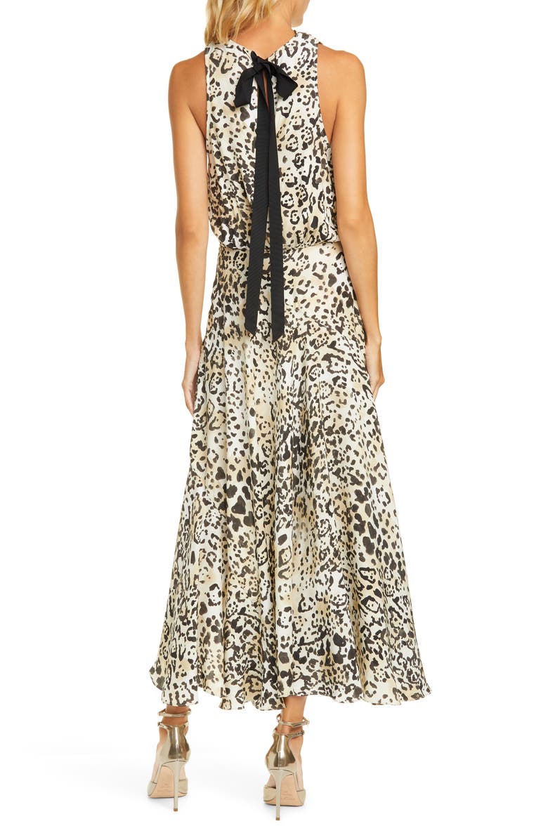 La Ligne Animal Print Bow Back Handkerchief Hem Silk Dress, Alternate, color, 