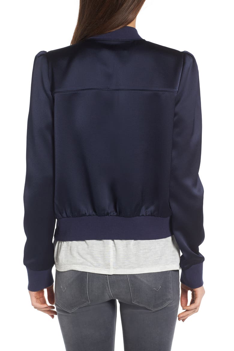 Shrunken Satin Bomber Jacket, Alternate, color, NAVY NIGHT
