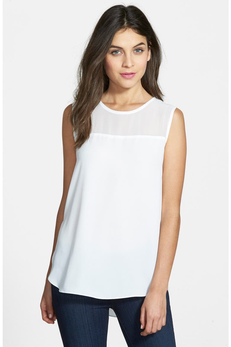 Sheer Yoke Sleeveless Blouse, Main, color, NEW IVORY