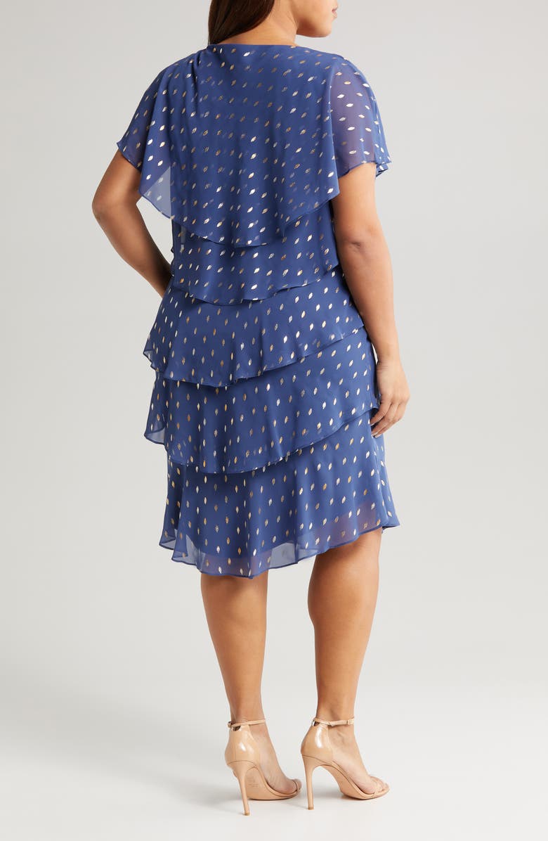 SLNY Foil Print Tiered Cocktail Dress, Alternate, color, Wedgewood